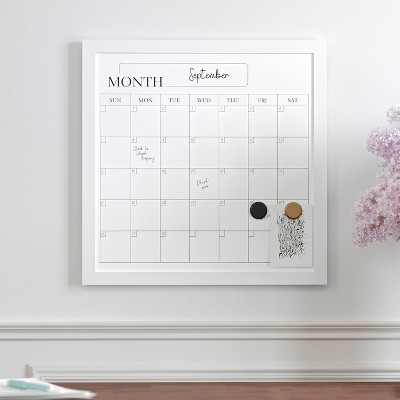 White Woodgrain Magnetic Monthly Dry Erase Calendar with Marker and Magnets