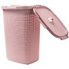 Mind Reader 60 Liter Hamper, Ventilated Clothes Basket with Carry Handles, Laundry Crate with Lid, Plastic Wicker, Pink - 3 of 4
