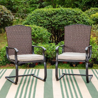 2pk Outdoor Steel C spring Chairs With Cushions Fan shaped Back