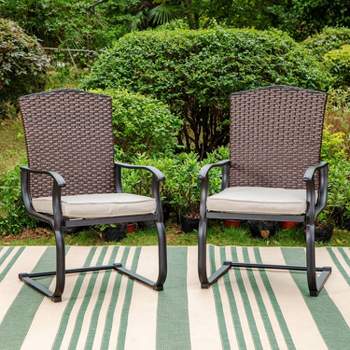 2pk Outdoor Steel C-spring Chairs with Cushions & Fan-Shaped Back Beige - Captiva Designs