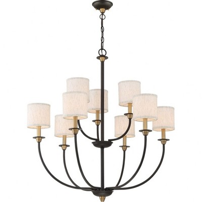 Audley 33" Bronze Drum Chandelier with Linen Shades