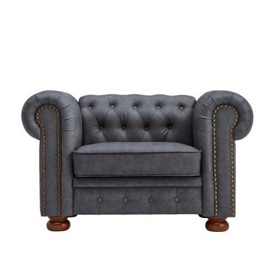SYFERLORY Classic Chesterfield Sofa Chair for Living Room Grey Faux Leather