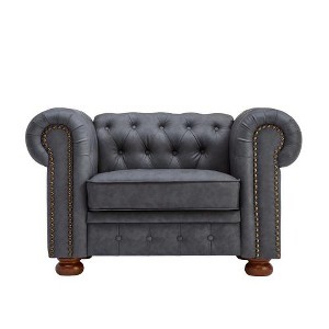 SYFERLORY Classic Chesterfield Sofa Chair for Living Room Grey Faux Leather - 1 of 1