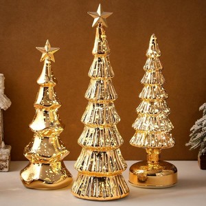 3 Pack Glass Lighted Christmas Tree Tabletop Glitter Christmas Centerpieces Decoration. - 1 of 4
