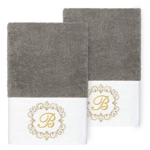 Linum Home Textiles 100% Turkish Cotton MONICA Gold Thread 2PC Embellished Hand Towel Set - 1 of 3