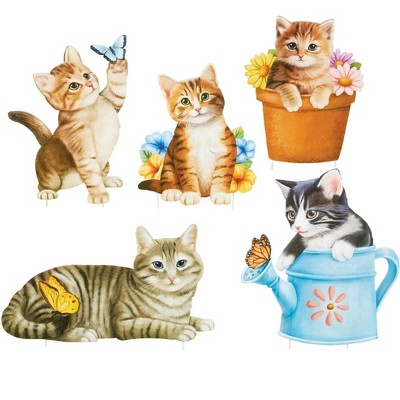 Collections Etc Adorable Cat Garden Outdoor Garden Stakes - Set of 5