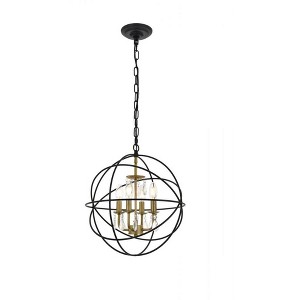 Elegant Lighting Wallace 4 light Matte Black and Brass Pendant - 1 of 4