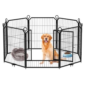 Indoor Dog Playpen, Heavy Duty Metal Animal Barrier Fence, Portable Outdoor Dog Kennel with Door - 1 of 4