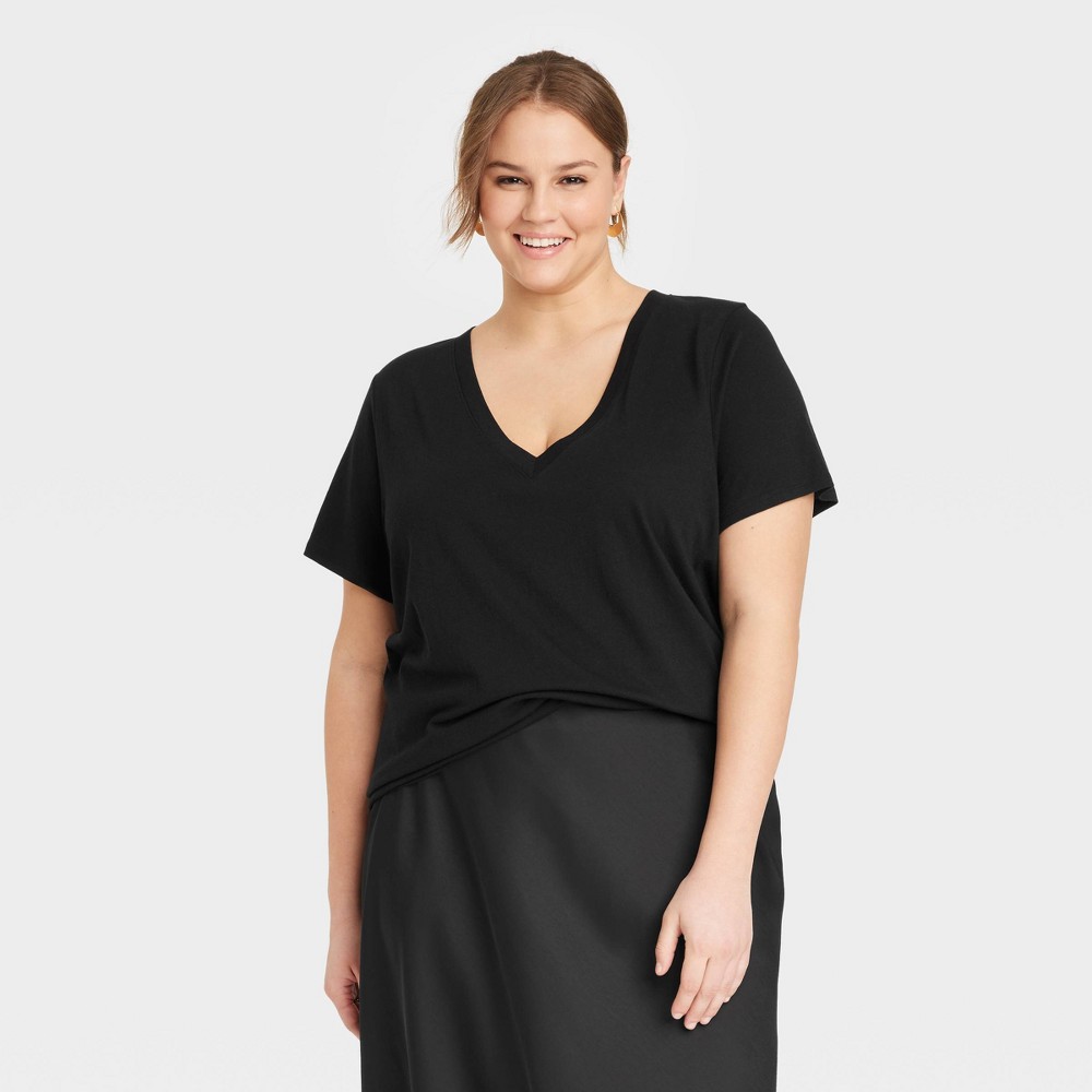 Women's Plus Size Short Sleeve V-Neck T-Shirt - A New Day™ Black XXL