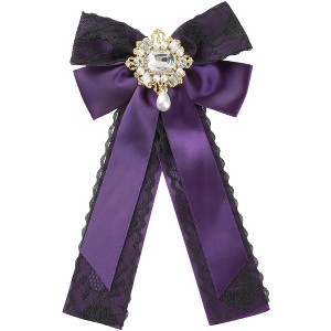 INSPIRE CHIC Women's Pre-Tied Ribbon Pin Collar Lace Trim with Rhinestone Brooch Ties - 1 of 4