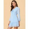 Allegra K Women’s Ruffle Hem Bow Tie V Neck Long Sleeve Swiss Dots Mini Dress - 2 of 4