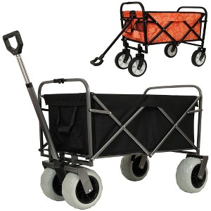 Whisen Two Pieces, Heavy-Duty 500lb Capacity Beach Wagon, Compact 225lb Foldable Utility Cart w/Straps - Black & Orange - 1 of 4