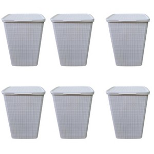 YBM Home Plastic Rattan Laundry Hamper Basket with Hinged Lid, Pack of 6 - 1 of 2