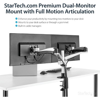 Silver and Black Dual Monitor Mount with Full-Motion Arms