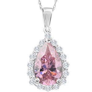 Pompeii3 3 1/2Ct Pink Topaz & Diamond Halo Pendant 10k White Gold Womens Necklace 1" Tall - 1 of 4