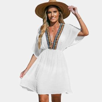 Women's V-Neck Embroidered Trim Cover-Up Dress - Cupshe