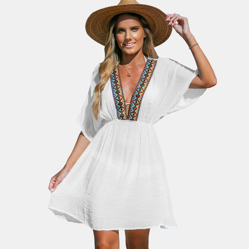 Women's V-Neck Embroidered Trim Cover-Up Dress - Cupshe, 1 of 8