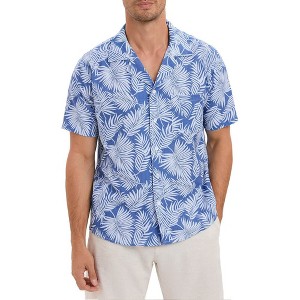 Men's Casual Summer Shirt Button Down Camp Cuban Short Sleeve Beach with Pocket - 1 of 4