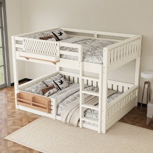 KWPZQEB Bunk Bed, Wooden Bunk Bed w/ Ladder & Safety Guardrails, Pegboard & Bookshelf, Floor Bunk Bed, No Box Spring Needed - 1 of 4