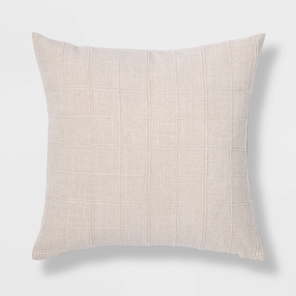 Woven Washed Windowpane Square Throw Pillow Cream - Threshold 