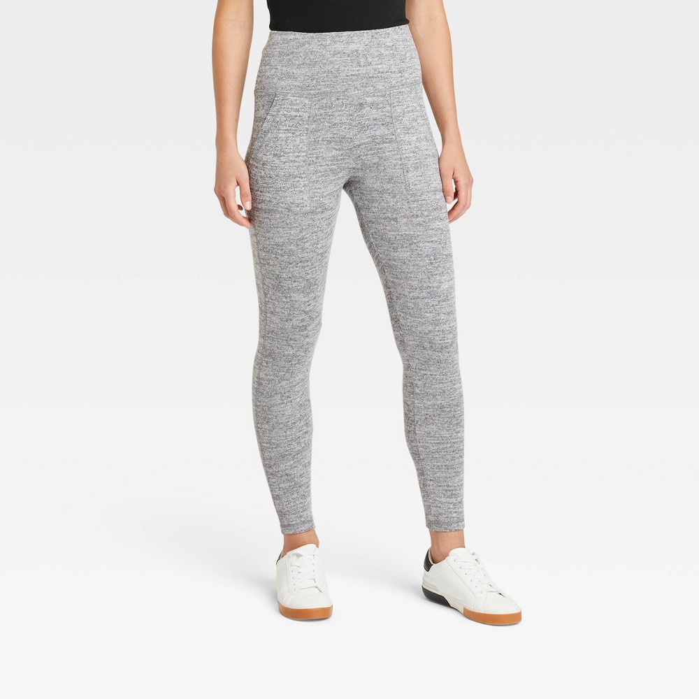 Women's Cozy Hacci Leggings with Pockets - A New Day™ Heather Gray M