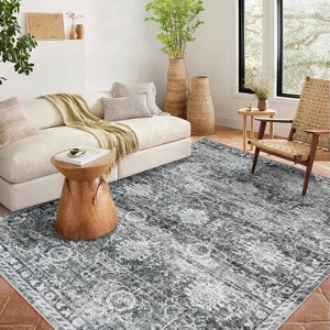 GustoWave Vintage Boho Various Sizes Washbale Floor Cover Area Rug for Bedroom, Living Room, Black + Grey - 1 of 4