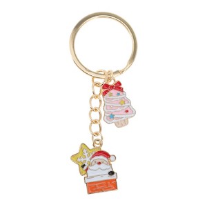 Unique Bargains Christmas Keychain Double Ring Zinc Alloy Colorful 3.15" 1 Pc - 1 of 4