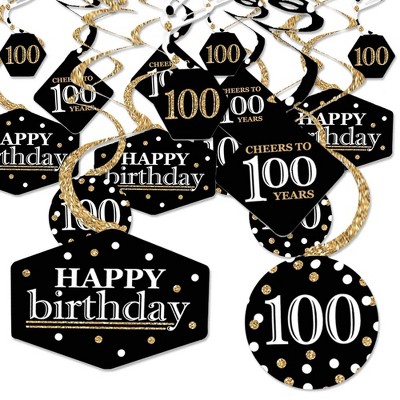 Big Dot of Happiness Adult 100th Birthday - Gold - Birthday Party Hanging Decor - Party Decoration Swirls - Set of 40