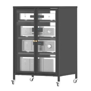 Ridstar 23.62 in. W Media Storage Cabinet with 4 Adjustable Glass Shelves, Cabinet Doors & Wheels for Living Room-Black - 1 of 4