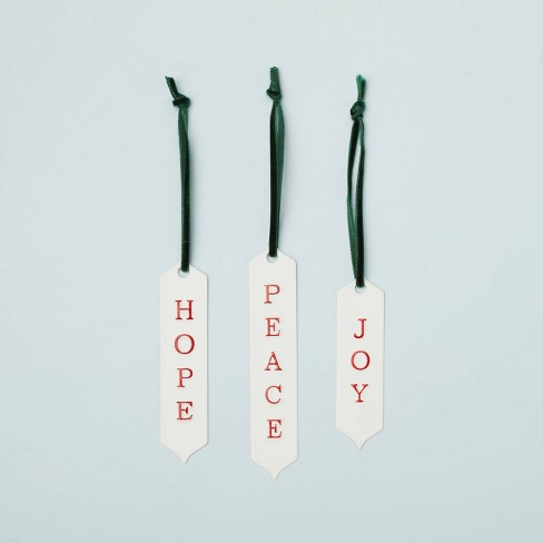 3pc Hope/Peace/Joy Tin Ornament Set Red/Cream - Hearth & Hand™ with Magnolia - image 1 of 4