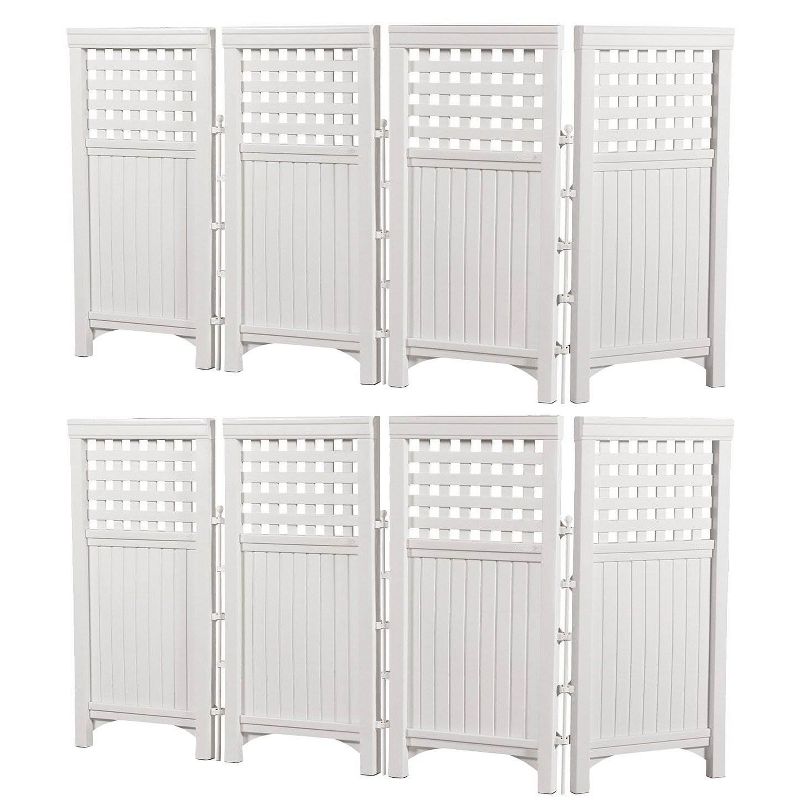 Suncast Outdoor Patio Garden 8 Panel Yard Screen Enclosure Gated Fence, White, 1 of 7