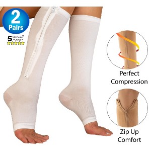 5 Star Super Deals Zipper Pressure Compression Support Socks  - Open Toe - Knee High - 2 Pairs - 1 of 4