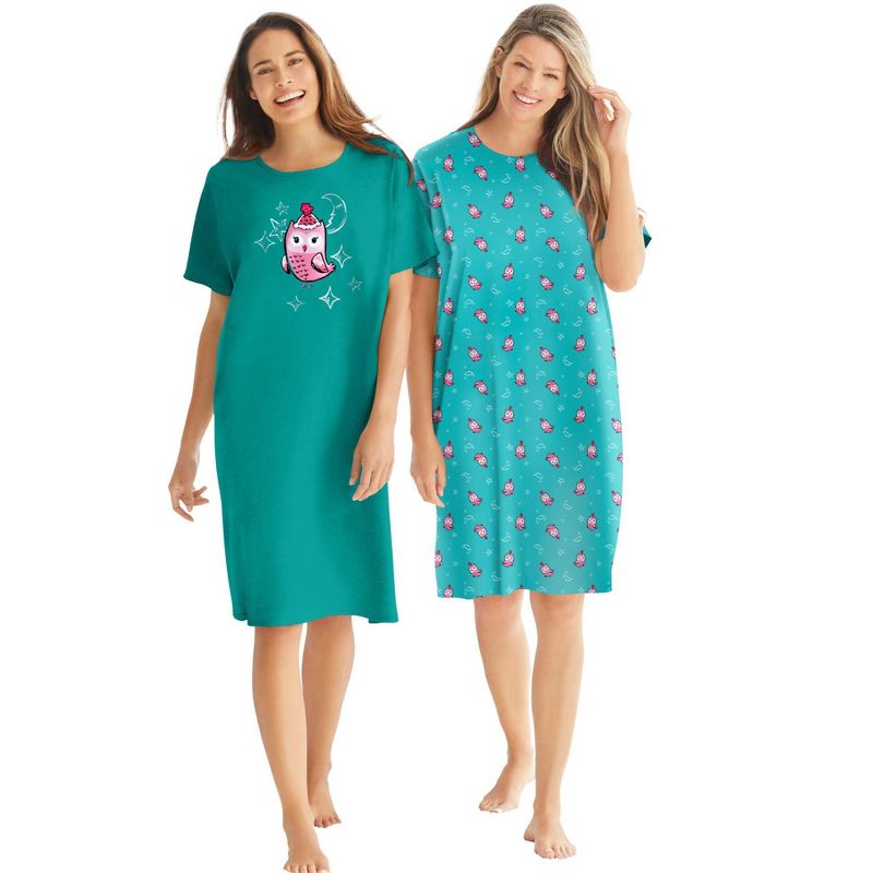 Dreams & Co. Women's Plus Size 2-Pack Short-Sleeve Sleepshirt, 1 of 2