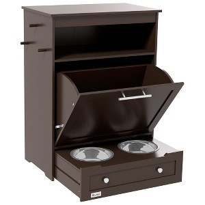 Kumasinova Pet Feeder Station Storage Cabinet with Open Shelf,Dog Food Storage Container with Dog Raised Bowls and Hanger - 1 of 4