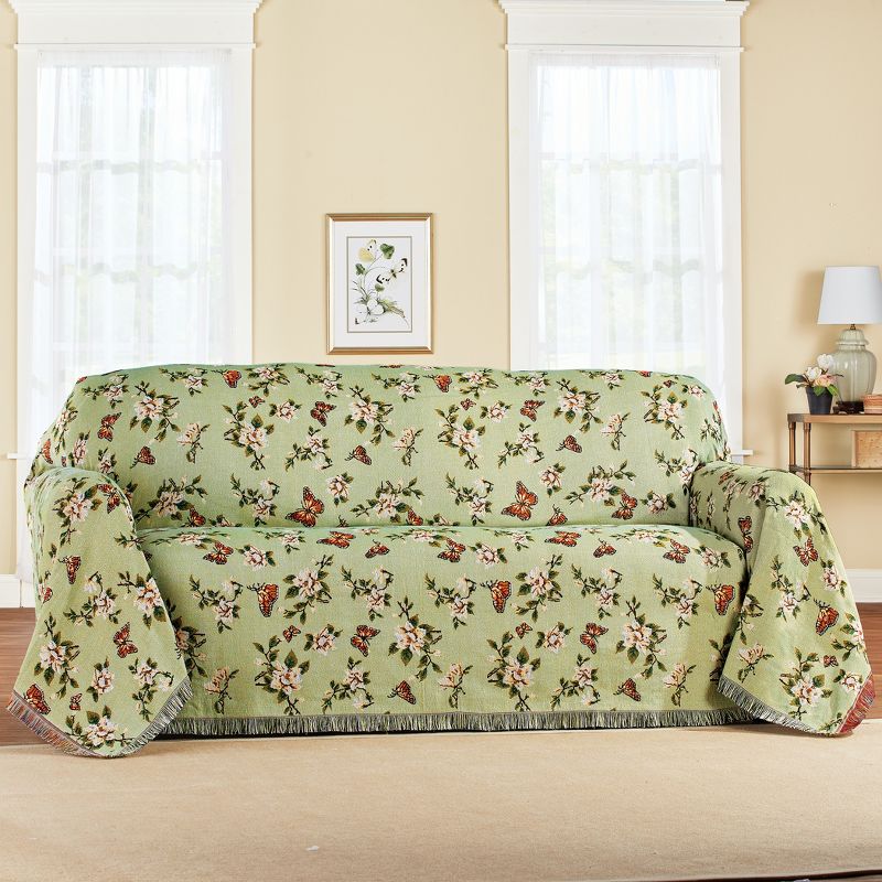 Collections Etc Botanical Butterfly Fringe Border Furniture Throw, 2 of 3