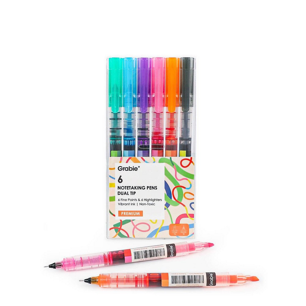 Photos - Accessory Grabie 6ct Dual-Tip Notetakings Pen Set Vivid Splash