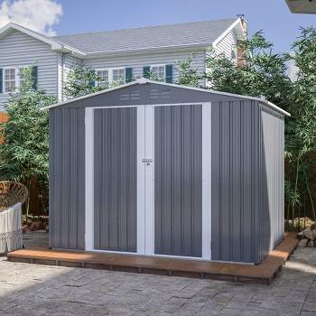 8x6FT Garden Storage Shed With Ventilation Holes, UV-resistant Galvanized Steel Construction All Weather Tool Sheds With Lockable Doors