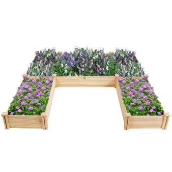 Tangkula Elevated Garden Bed U-shaped Wooden Planters Flexible Combination Suitable for Vegetable Flower Herb
