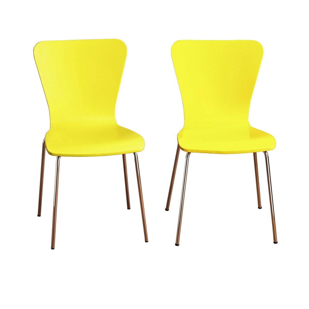 Set of 2 Pisa Modern Bentwood Dining Chairs Yellow - Buylateral: Chrome-Plated Legs, Stackable
