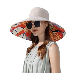 Anna-Kaci Wide Brim Floppy Sun Hat with Colorful Printed Underside UV Protection Lightweight Foldable Design for Outdoor Use - 1 of 4