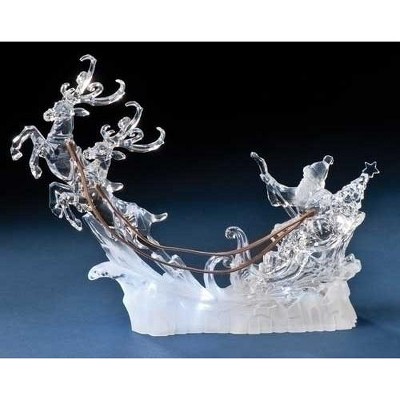 Roman 9.5" Clear and Brown Lighted Santa in Sleigh Christmas Table Topper