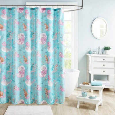 72"x72" Livia Printed Mermaid Shower Curtain Aqua/Pink