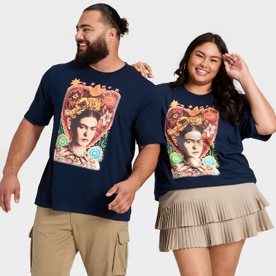 Latino Heritage Month Adult Graphic Frida Kahlo Short Sleeve T-Shirt - Navy Blue