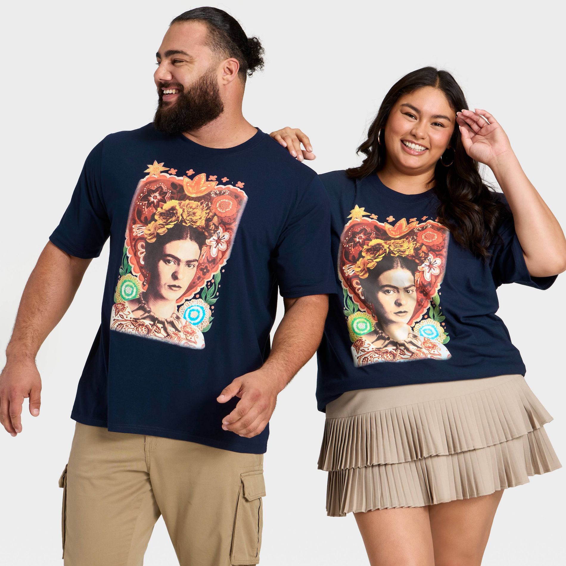 Latino Heritage Month Adult Graphic Frida Kahlo Short Sleeve T-Shirt - Navy Blue
