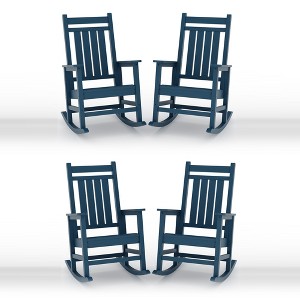 Outdoor HDPE Rocking Chairs Set of 2, HDPE Oversized Patio Rocking Chairs, All Weather Resistant Porch Rocker, Heavy Duty Front Plastic Rockers - 1 of 4