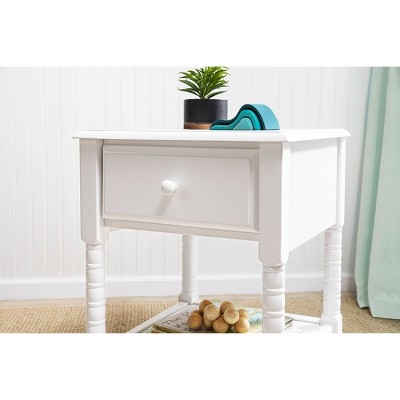 Classic White Jenny Lind Spindle Nightstand with Storage Drawer