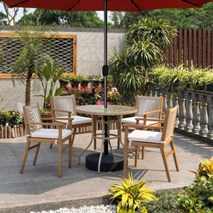 Set of 4 Modern Outdoor Patio Wood Dining Arm Chairs,Rope Back Garden Armrest Kitchen Dining Chair,Beige Cushioned Dining Armchair-Coolbibila - 1 of 4