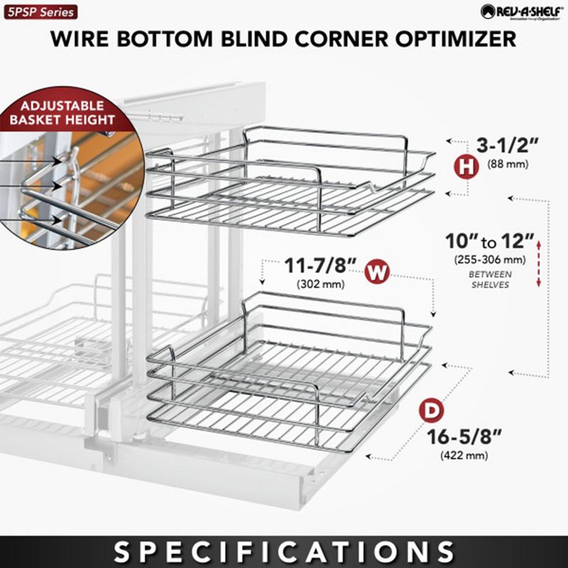 Rev-A-Shelf 5PSP-15-CR Chrome Blind Corner 4 Shelf Slide Out Kitchen Cabinet Organizer, 4 of 7