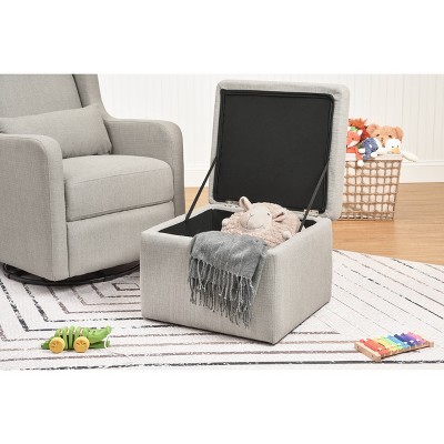 Gray Linen Swivel Glider with Storage Ottoman