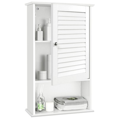 26.3 in. W x 12.4 in. D x 27.2 in. H Bathroom Storage Wall Cabinet in White with 3-Broom Hangers